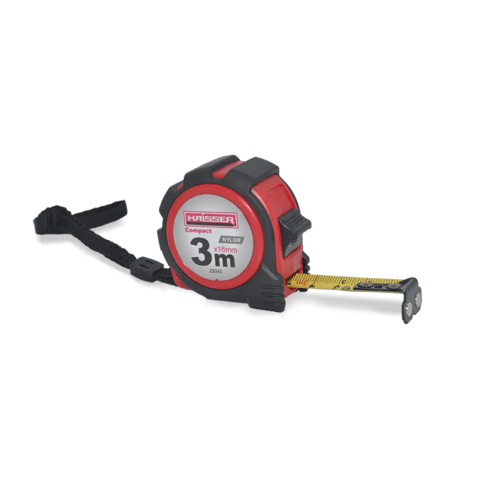 Рулетка 3м х 16мм, нейлон, прогумований корпус,1 стоп, магнит,HAISSER compact